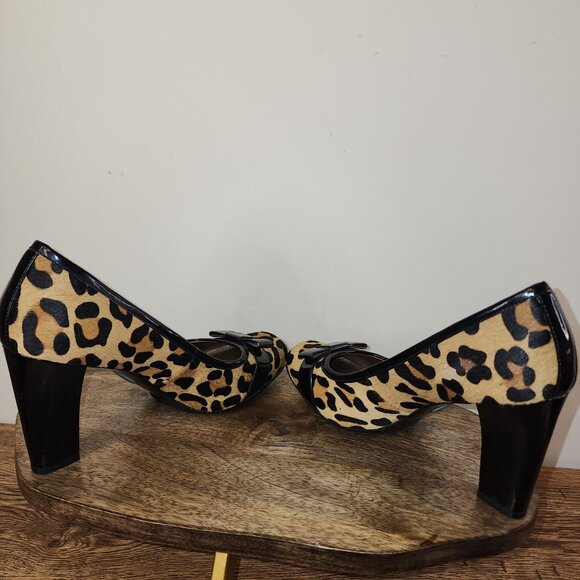 Naturalizer Faux Leopard Hair Black Bow Comfort Heels-Size 8.5 - Picture 7 of 10